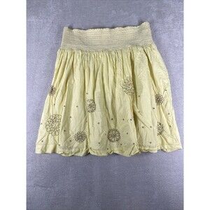 Anthropologie Odille Smocked Waist Skirt MEdium Yellow Knee Flare A-line Lined C